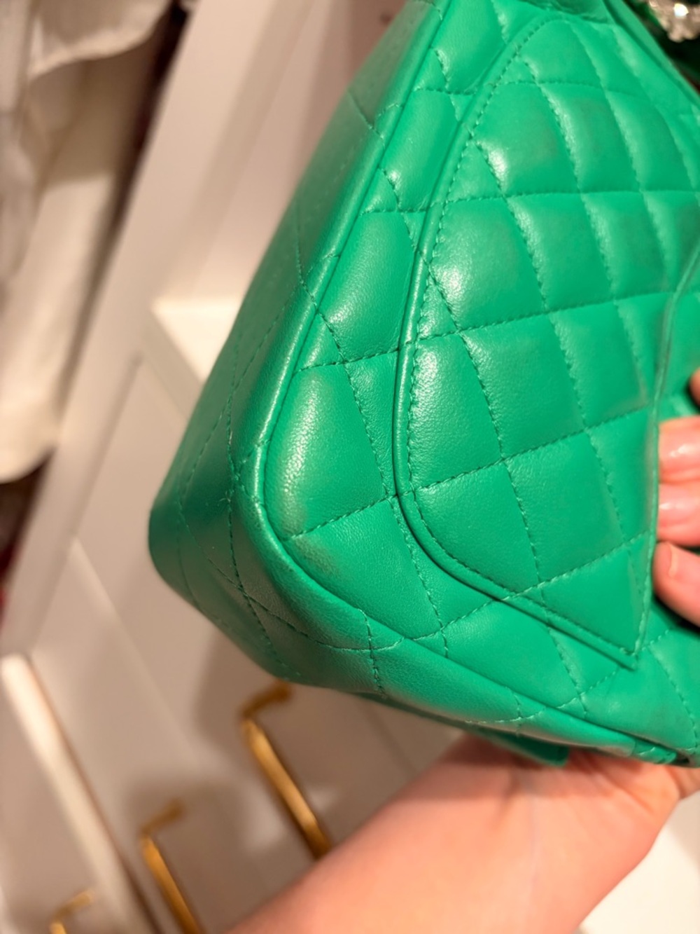 CHANEL 💯 Authentic Emerald Green Quilted Mini Flap Bag with Silver Hardware rare - Picture 16 of 16